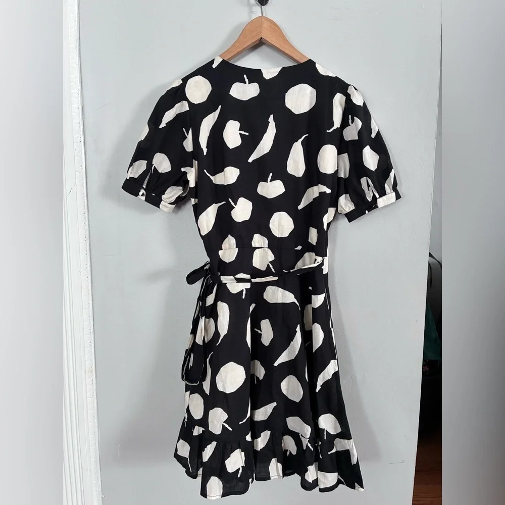 FRNCH Paris Anara Black and Ivory Fruit Wrap Dress Sz Medium - Picture 6 of 7